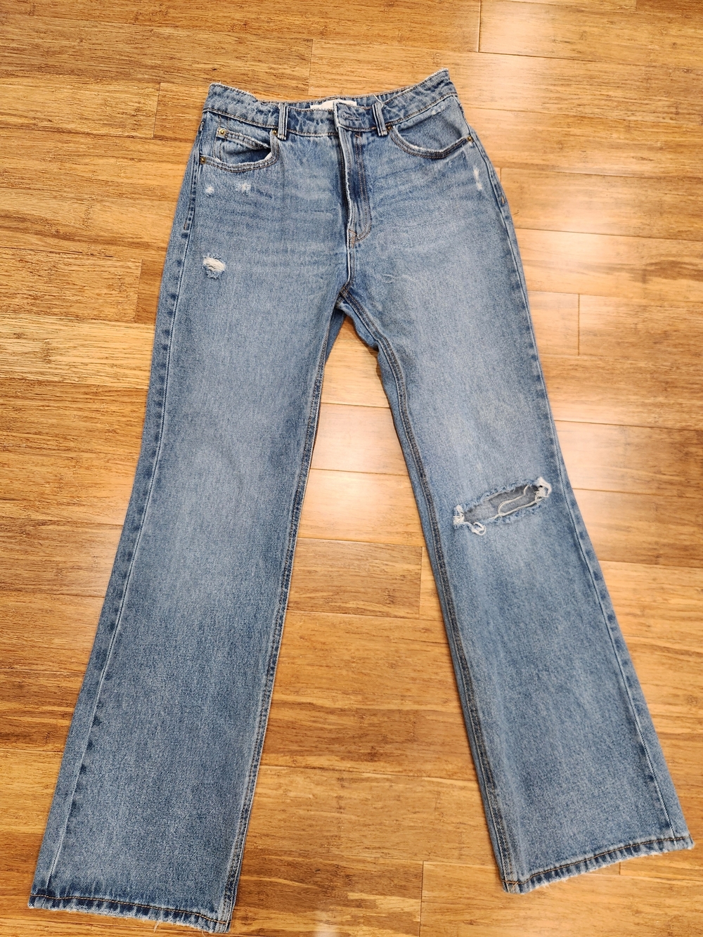 stradivarius Light Blue Distressed Flare Jeans